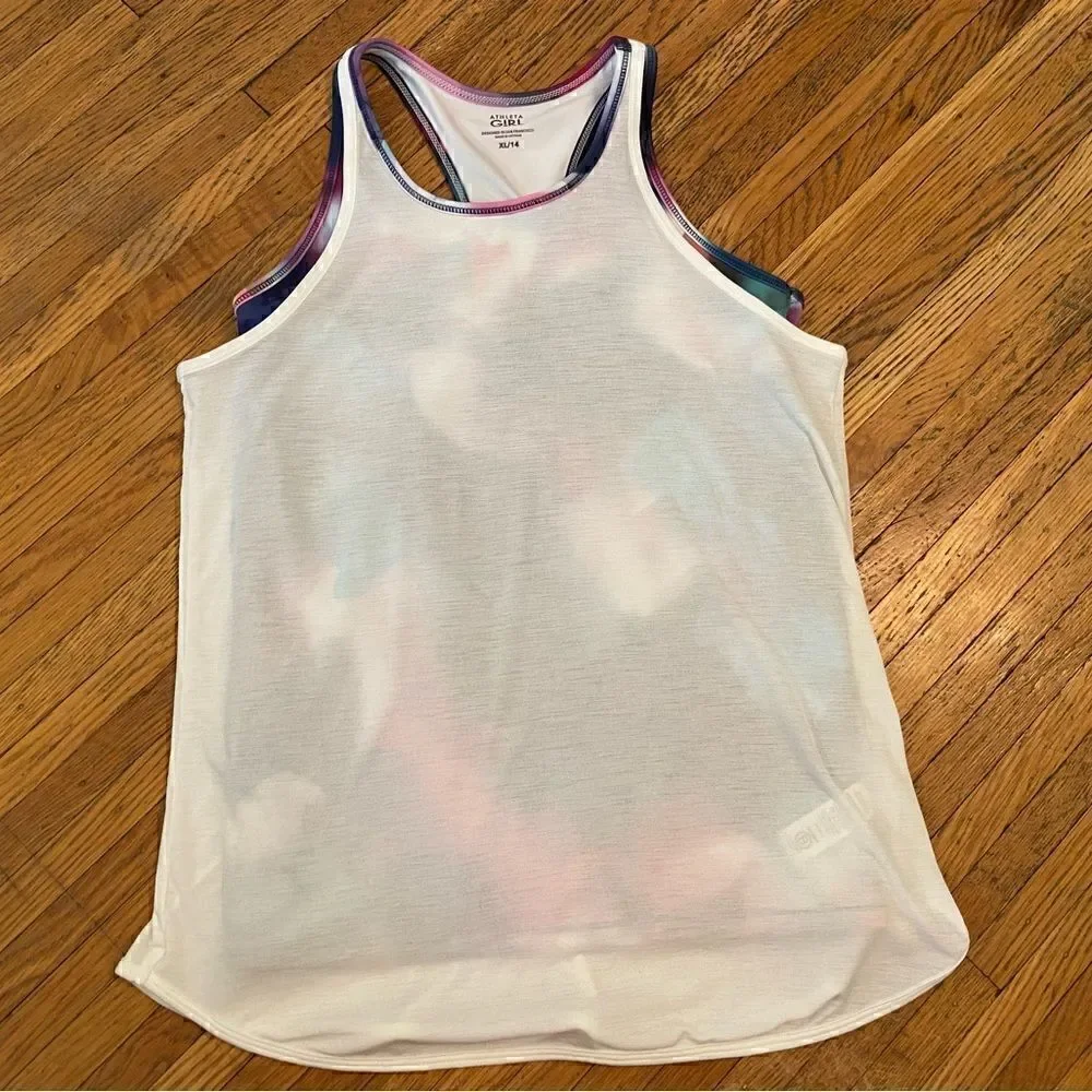 Athleta Girl white double athletic tank top